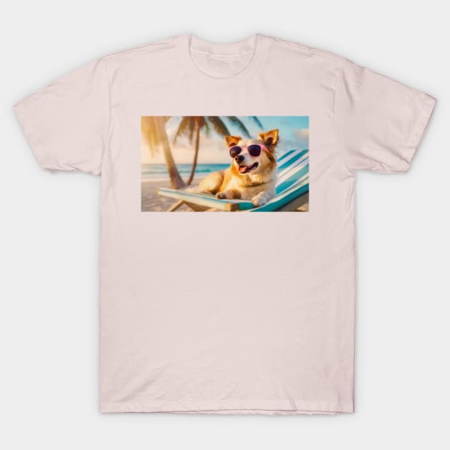 Fluffy Corgi on the sunbed T-Shirt by psychoshadow